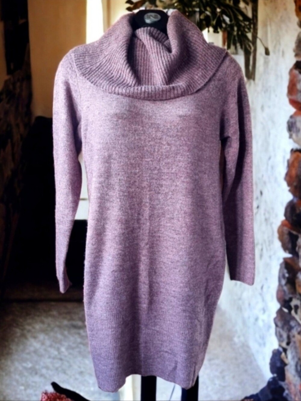 Cozy Dusty Rose Cowl Neck Women's Sweater Dress Size S/M